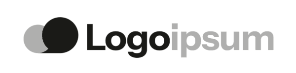 Logotipo de ejemplo «Logoipsum» con dos círculos superpuestos, uno negro y otro gris