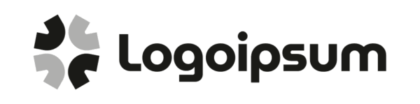 Logotipo de ejemplo «Logoipsum» con cuatro formas curvas dispuestas en aspa